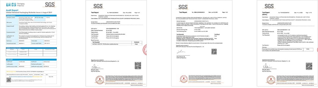 Sugarcane Pulp clamshells Certificates